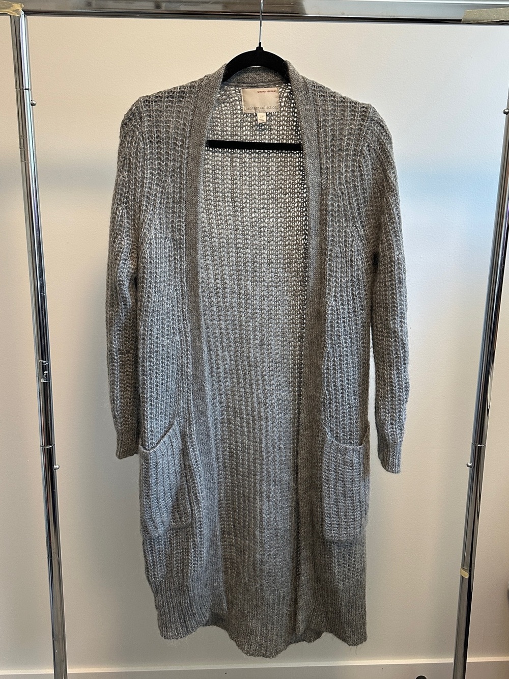 Banana Republic Gray Open-Front Long Knit Cardigan Wool Mohair Size Small